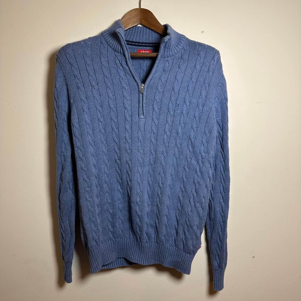 Izod Men’s Blue Half-Zip Cable-Knit Sweater - M